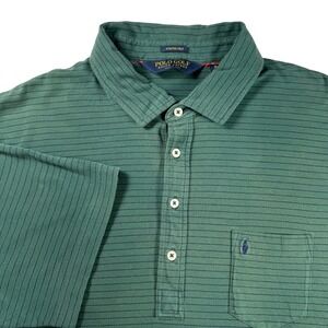 Polo Golf Ralph Lauren Men's Green Striped Stretch Lisle Polo Shirt XL‎